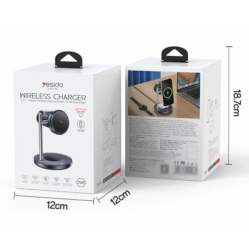 Yesido DS40 3in1 Wireless Network Charger, 25W, 1.67A, Black - Image 7