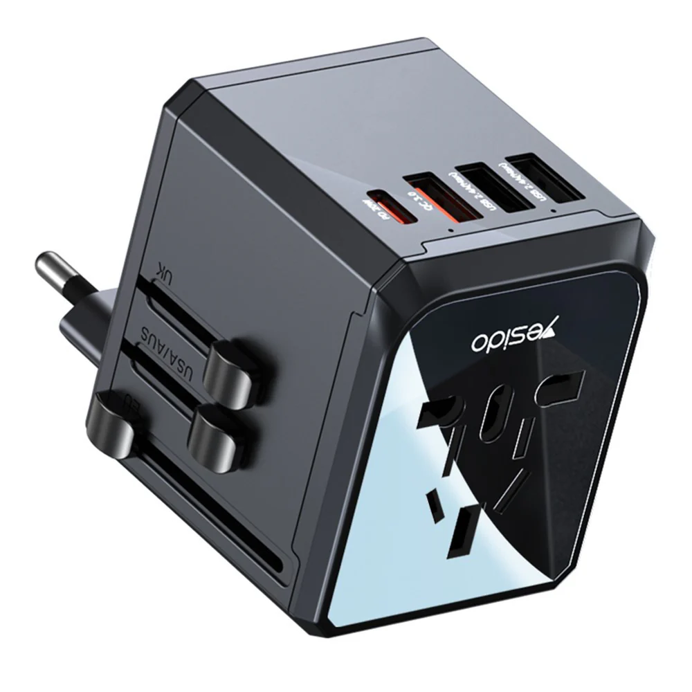 Yesido MC24 Travel Network Charger, 20W, 3A, 3 x USB-A - 1 x USB-C, Black - Image 2