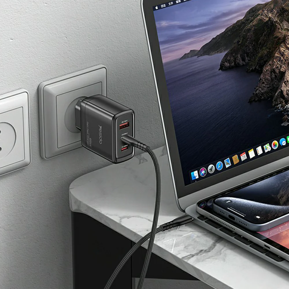 Yesido YC144 Network Charger, 65W, 3.25A, 1 x USB-A - 2 x USB-C, Black - Image 4
